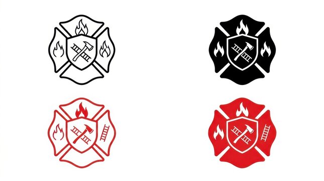 Firefighter emblem with crossed axes and flames