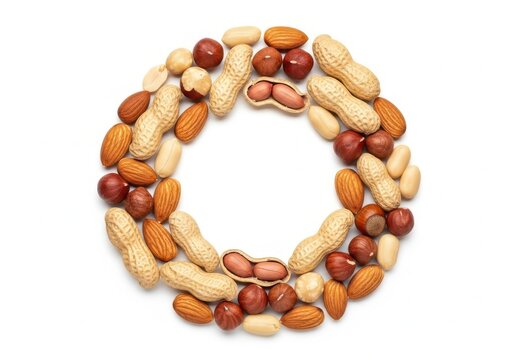 Assorted nuts arranged in a circular pattern