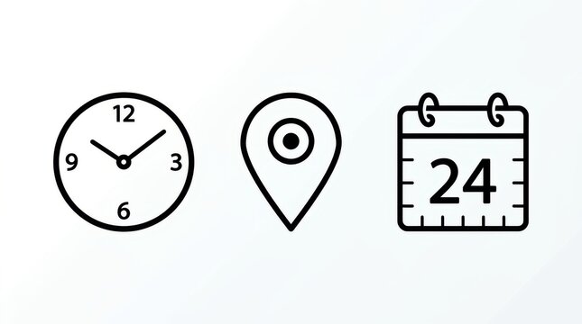 Minimalist clock location calendar icons set