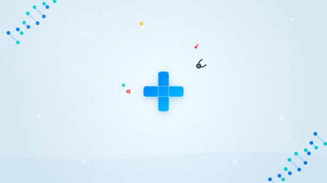 Medical plus symbol floating in digital science laboratory background representing healthcare and technology