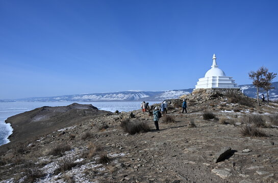 Buddhist Stupa of Enlightenment on Ogoy Island in the Small Sea of Lake Baikal, Russia