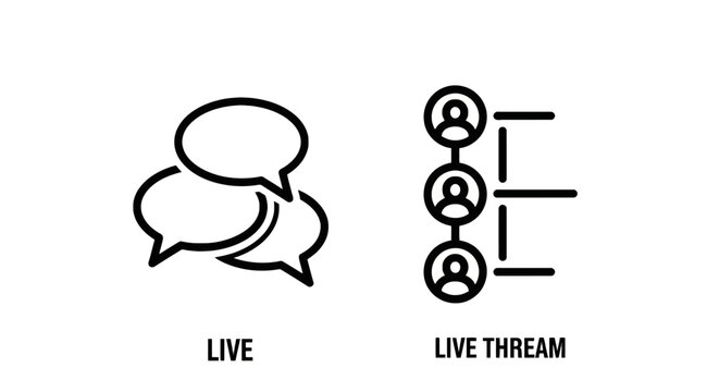 Live chat speech bubbles and live stream user thread vector icons outline design with social network line art communication broadcast discussion
