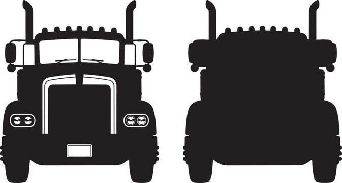 semi truck front view silhouettes vector illustration