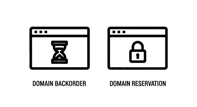 Domain backorder and domain reservation internet web icons with backorder reservation internet hourglass registration security business