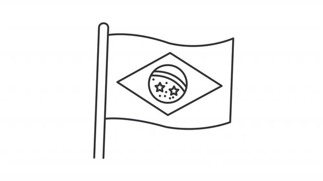Animated national flag of Brazil outline icon. Patriotism animation. Brazilian state symbol. Constellation over Rio de Janeiro ornament. Flat line motion graphic loop on transparent white
