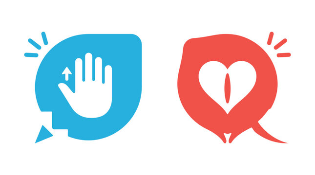 Minimalist Speech Bubble Icons, Modern Hand Gesture and Heart Chat Vectors, Digital Feedback Symbols Set
