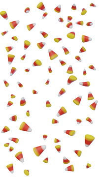 Falling halloween candy corn on transparent background with alpha channel overlay vertical orientation for autumn holiday sweet party graphic design