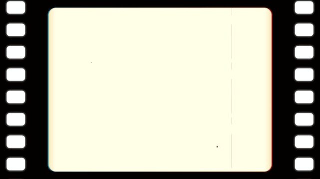 Vintage 35mm Film Strip Frame with Sprocket Perforations Dust and Scratches on Black Background for Retro Intro