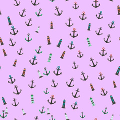Nautical Anchors and Lighthouses Pattern © vi