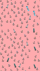 Nautical anchors and lighthouses pattern on pink background © vi