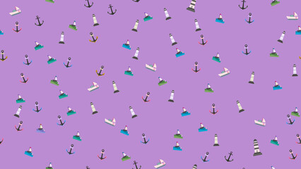 Nautical pattern with anchors and sailboats © vi
