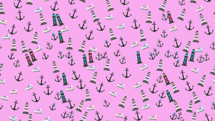 Nautical Pattern with Anchors and Lighthouses © vi