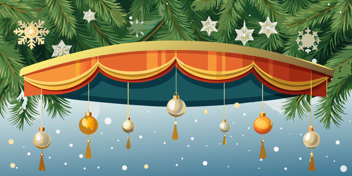 Christmas festive stage background with fir branches and ornaments