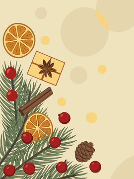 Christmas Holiday Background with Winter Spices and Ornaments