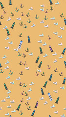 Nautical Pattern with Boats, Anchors, and Lighthouses © vi