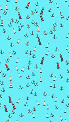 Nautical Pattern with Lighthouses and Anchors © vi