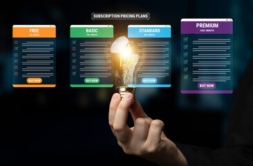 Various Subscription Pricing Plans with Light Bulb Concept for Creative Ideas and Business Growth...