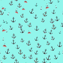 Seamless pattern of anchors and nautical elements © vi