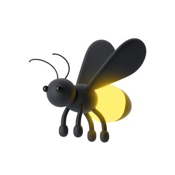 Glowing black firefly insect flying nature character