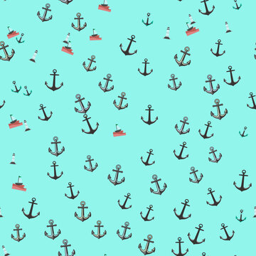 Seamless pattern of anchors and nautical elements