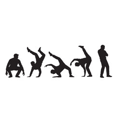 Obraz premium Black Hip Hop Breakdancer poses Silhouette Vector, High Quality Illustration on White Background