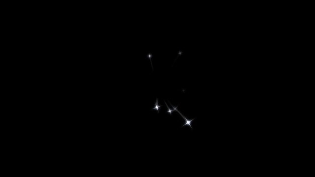 Glitter star line blast motion graphics, twinkling star particles, sparkling doodle stars, magic sparkles glitter blast stars, fairy dust glitter trail on black screen background