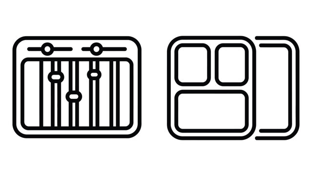 Audio mixer and window layout interface vector icons set, graphic user interface elements