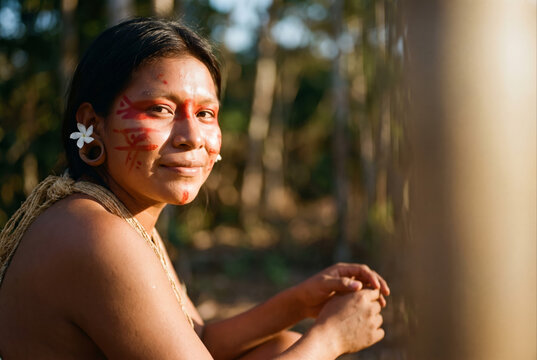 Yanomami portrait with soft forest background