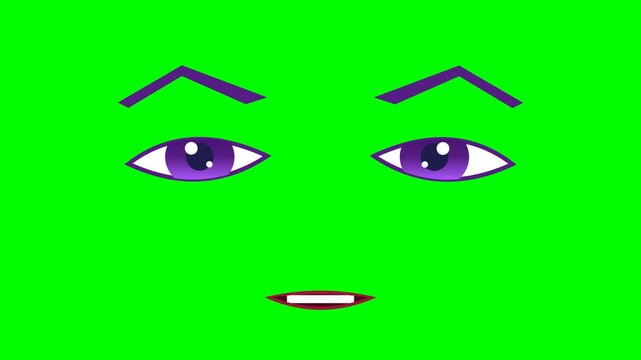 Minimalist Vector Illustration of a Playful Cartoon Alien Face with Bold Purple Eyes and Triangular Eyebrows