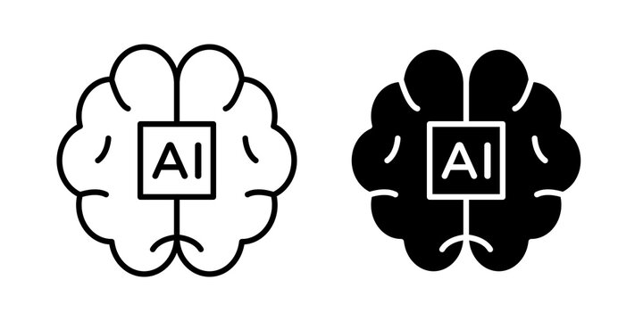 AI brain icon flat outline in black