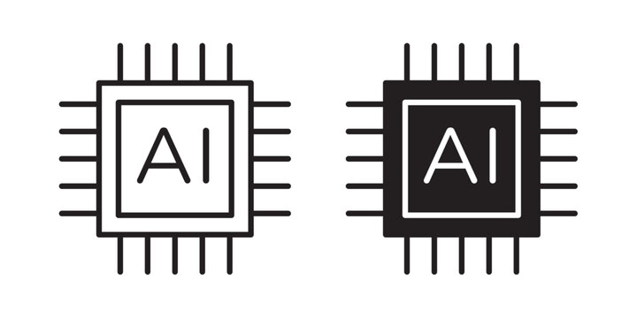 AI processor chip icon flat outline in black
