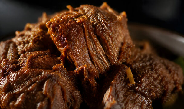 Close up of slow cooked tender beef chunks with meat dish beef stew savory food photography high protein braised meat freshly cooked meal preparation main course raw ingredients