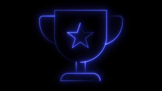 Glowing neon trophy animation with star symbol for success and achievement concepts