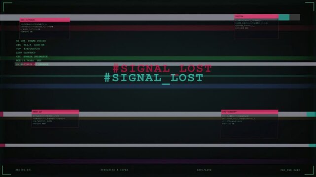 Abstract digital glitch animation with flickering data lines and futuristic computer interface elements on black background