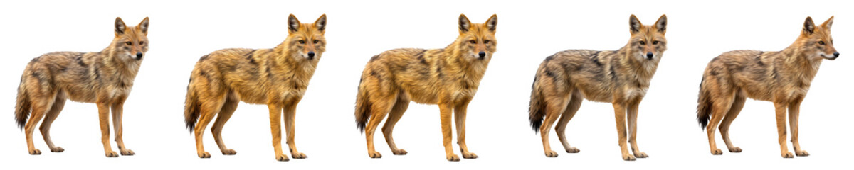 Fototapeta premium Golden Jackal Standing Poses Set Isolated on White Background