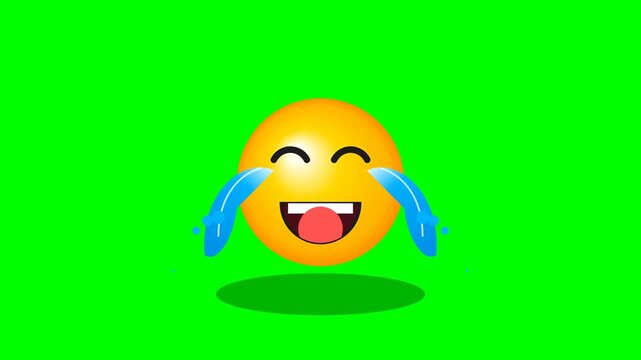 Happy Emoticon Crying Laughing with Water Droplets in Bright Orange and Green Colorful Design