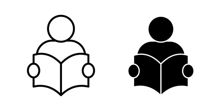 Book open reader icon flat outline in black