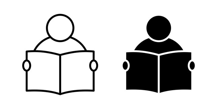 Book open reader icon flat outline in black