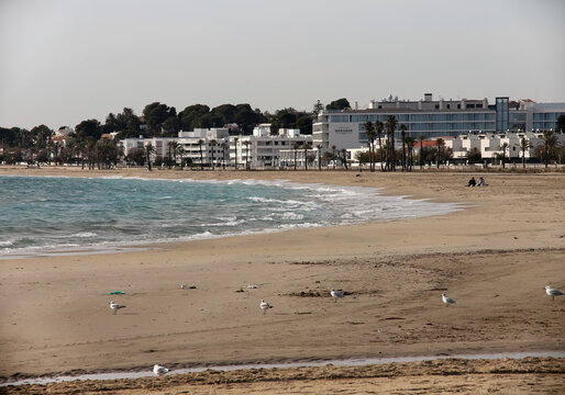 Sandy beach of Coma-ruga resort on the Costa Daurada, Spain
