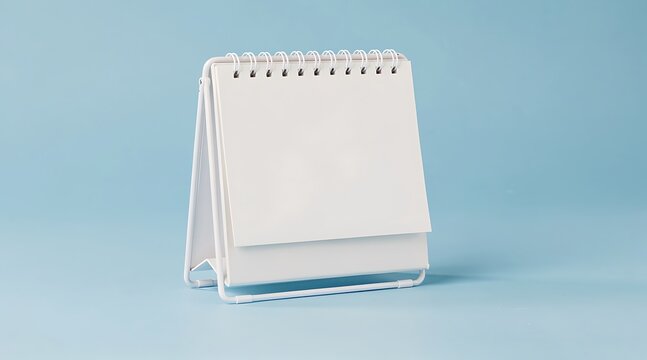 Blank White Minimalist Desk Calendar Mockup on Soft Blue Background, Eco-Friendly Sustainable Office Stationery for Planning and Schedule Management, Professional Business Appointment Template