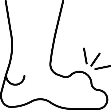 Linear icon illustration of a painful swollen toe joint representing gout symptoms with swelling inflammation clinical
