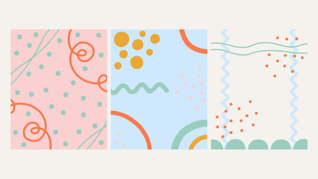 Abstract geometric patterns showcase pastel colors and playful shapes pattern circles swirls lines curves dots polka zigzags wavy colorful