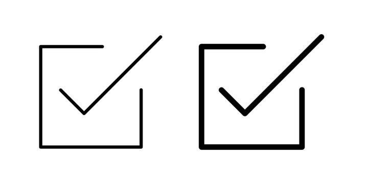 Check or tick mark icon flat outline in black