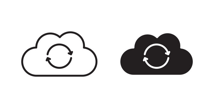 Cloud sync icon flat outline in black