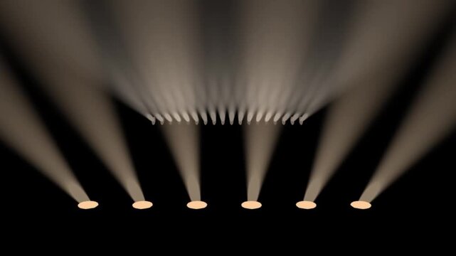 Stage lighting concert previsualization simulation showcasing gradual transition from soft beams to vibrant red highlights, illustrating dynamic lighting effects in a darkened environment