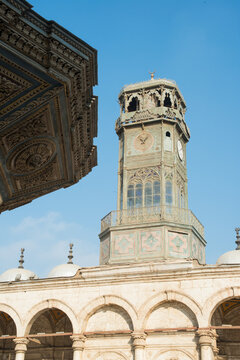 Tower clock at the Mosque of Muhammad Ali or Alabaster Mosque courtyard. Cairo, Egypt