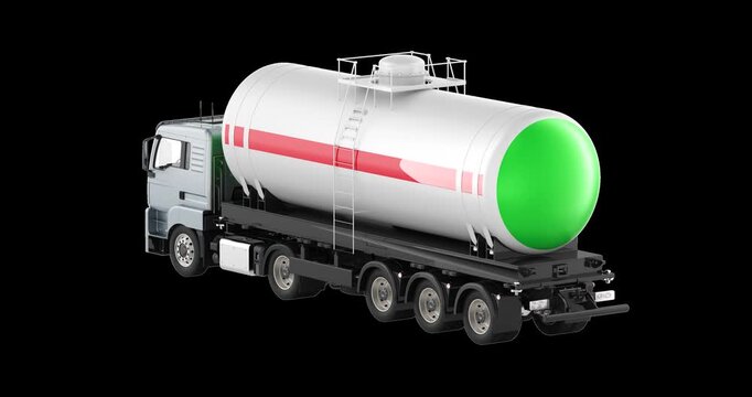 Fuel tanker truck for liquid cargo transport animation seamlessly loopable. 3D rendering isolated on transparent background