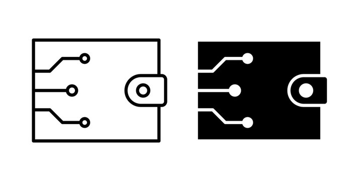Cryptocurrency wallet icon flat outline in black