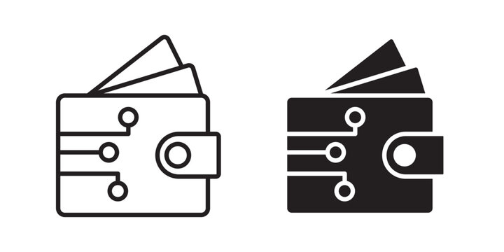 Cryptocurrency wallet icon flat outline in black