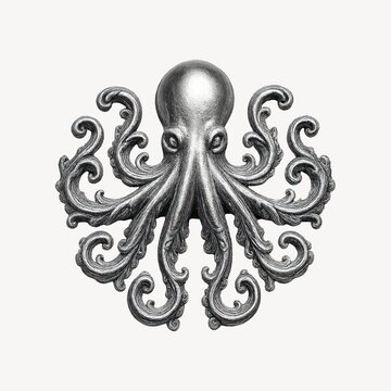 Intricate metallic octopus illustration.